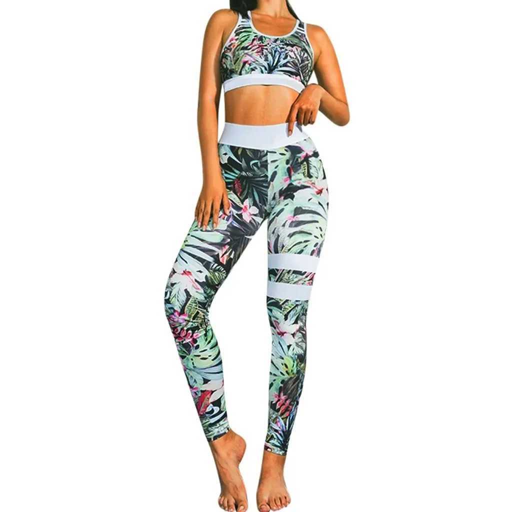 Cloud Hide Flower Printing Yoga Set Gym Outfits Sportswear Women Fitness Tracksuit Bra Top High Waist Leggings Pants Sports SuitXJ250106