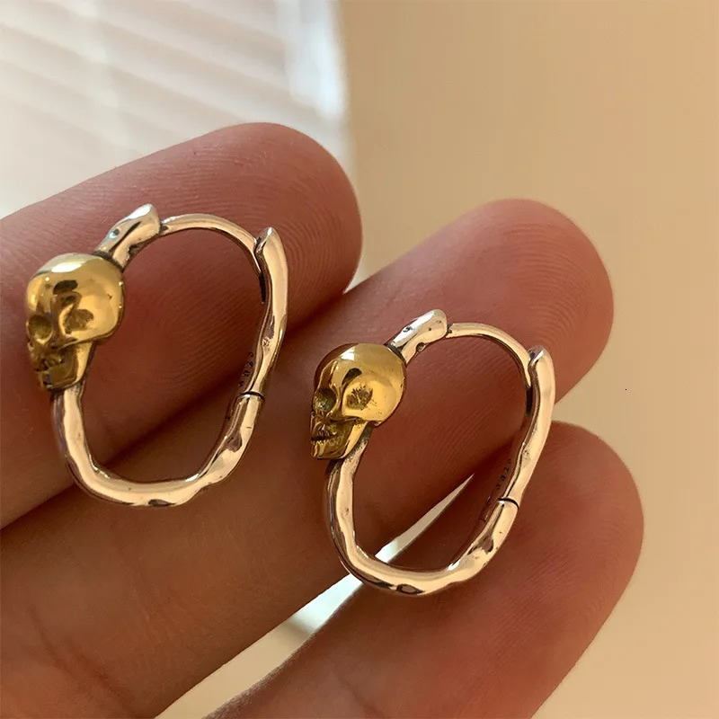 VENFTILLE Silver Gold Color Skull Hoop Earrings for Women Girl Punk Hiphop Jewelry Dropship Wholesale 250103