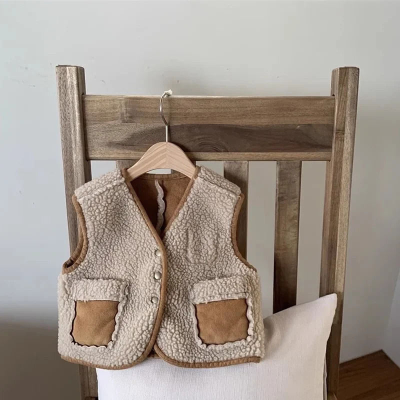 Coat Autumn Winter Vest Loose Baby Children Personality Two Sides faux Fur Waistcoat Simple Fashion 241230