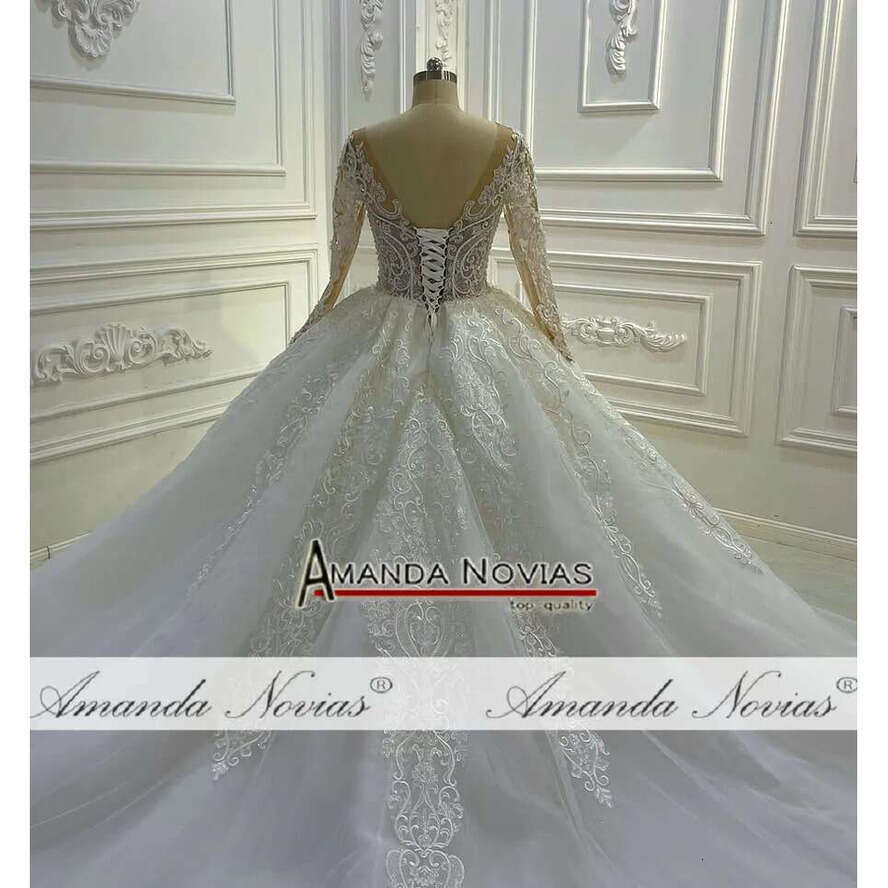 Amanda Novias Design Long Sleeve Nude Top Body Wedding Dress