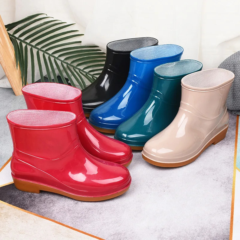 Short Tube Womens Rain Boots Waterproof Anti Slip Wear-resistant Kitchen Rain Boots During The Rainy Season 250106