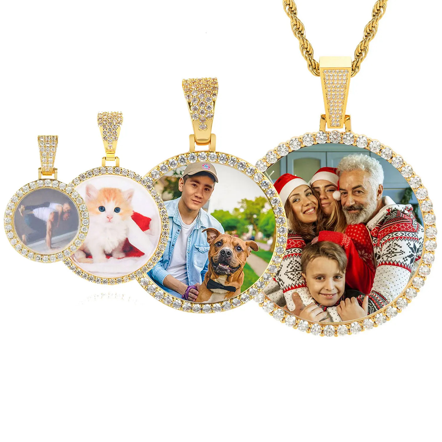 Custom Po Pendant Large Round DIY Medallion Picture Charms Necklace Iced Out CZ Fashion Jewelry for Memory Gift 250107