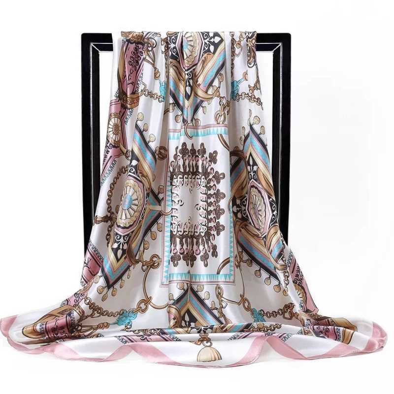 90 * 90cm Luxury High Quality Silk Spring Automatic Womens New Printed Scarf Fashion Sunlight Screen Large Size Shark Tourist Sea View Muffler W250107