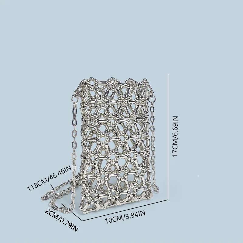 Bamboo Crossbody Small Capacity, Handmade Bead Hollow Weaving Finished Product, Vertical Phone Bag, New