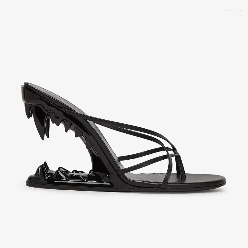 Sandals Concise Tiger Tooth Shaped Heel Women's High-heeled Slippers European American Fashion Shows Alien Slope 41
