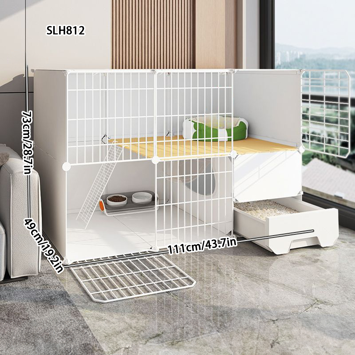 Cat Shelter Home Combo Unit - Extra Roomy Indoor Villa with Combined Litter Pan
