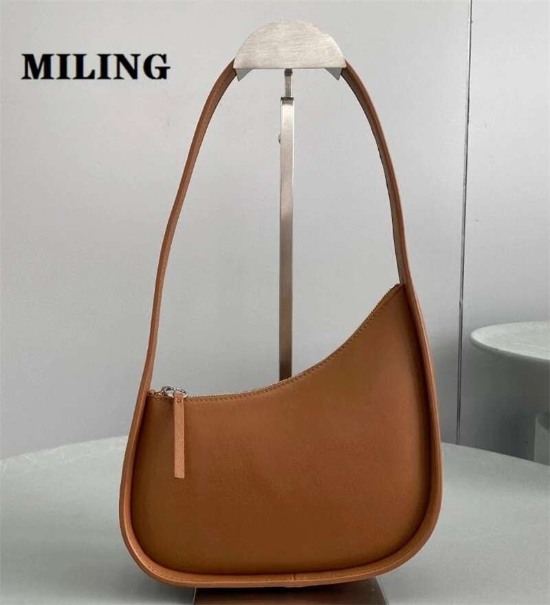 Calfskin Leather Shoulder Women's Fashion Underarm Handbag 2025 New Half Moon Bag Lady Design Purses
