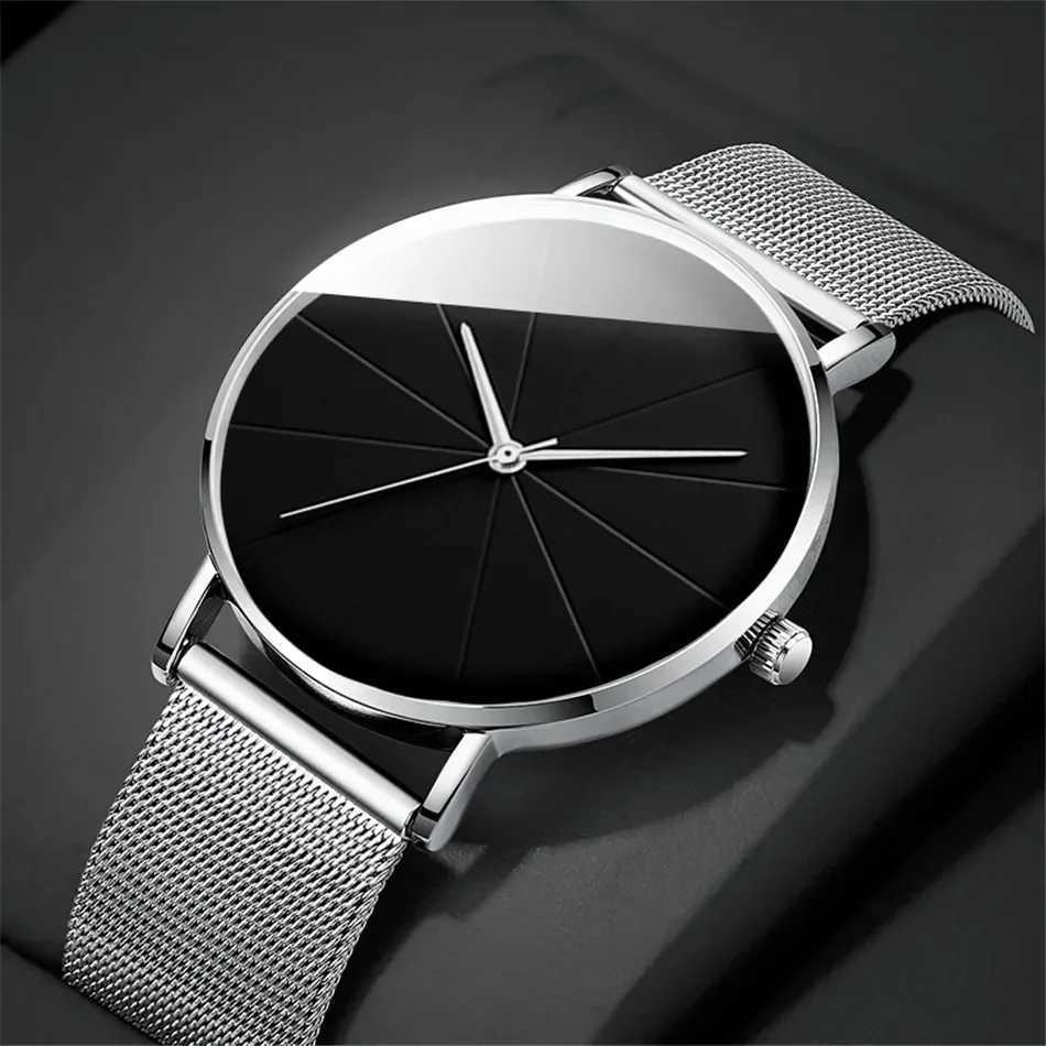 Casual Round Pointer Quartz Watch Large Geo Dial Analog Mesh Strap Wristwatch For Women MenX250107