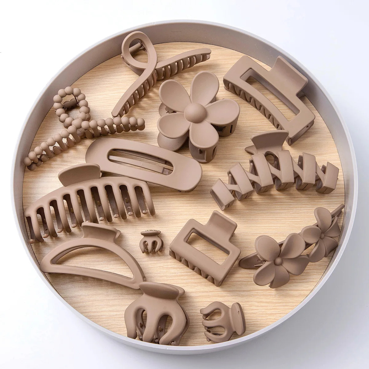 13pcs Fashionable and versatile light coffee color multi-element PC shark clip claw hair accessory 250103