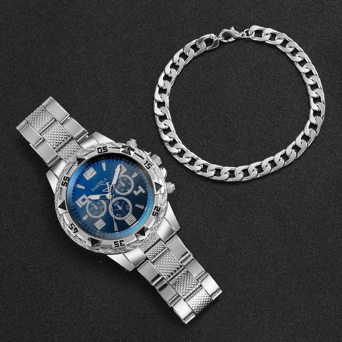 4PCS/Set Fashion Men Business Watches Luxury Stainless Steel Band Males Analog Quartz Watch Bracelet SetWithout BoxX250107