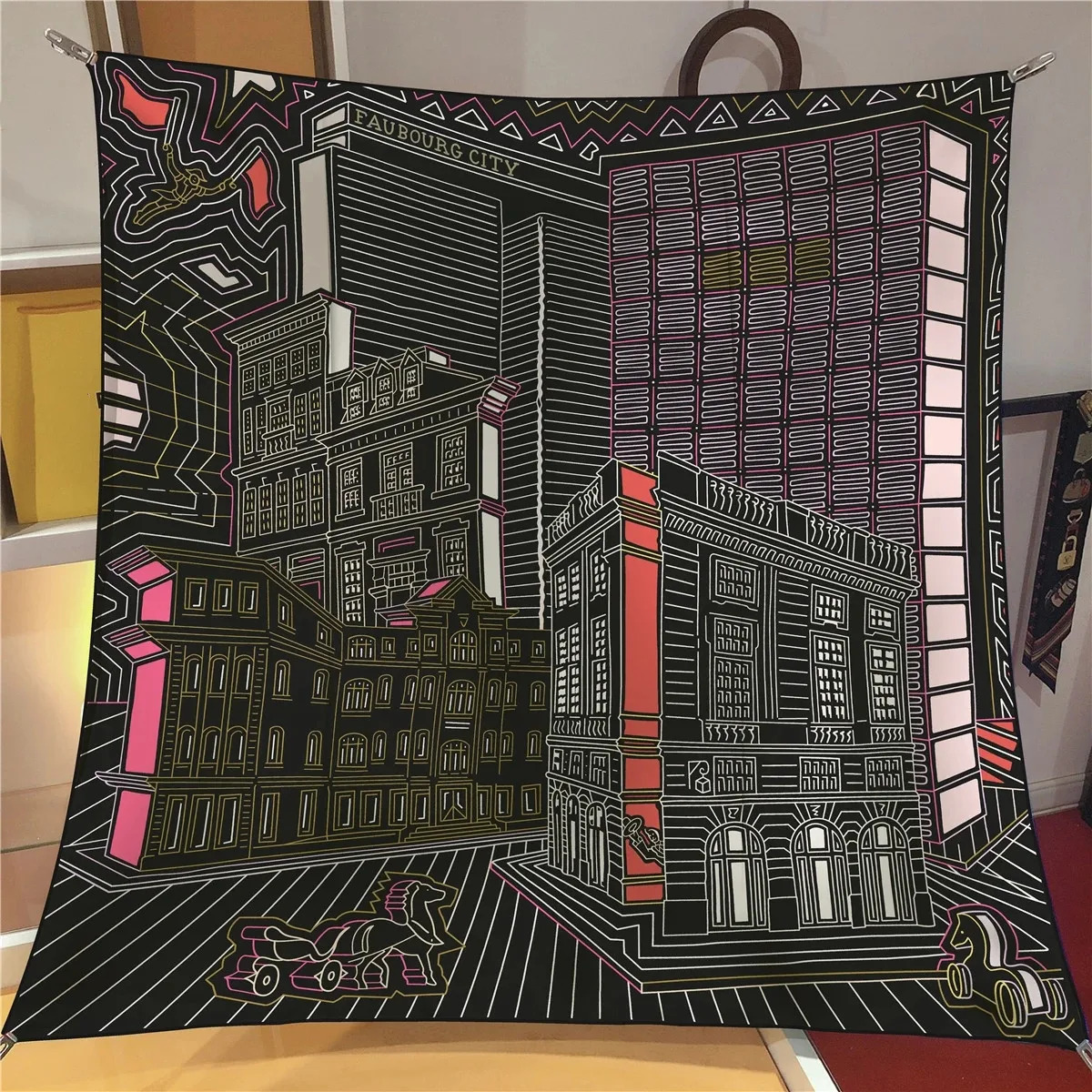 Silk Scarf Women City Buliding Print Square Scarves Head Echarpes Silk Foulards Femme Wraps Beach Shawl Bandana Lady Hijabs 90CM 250106