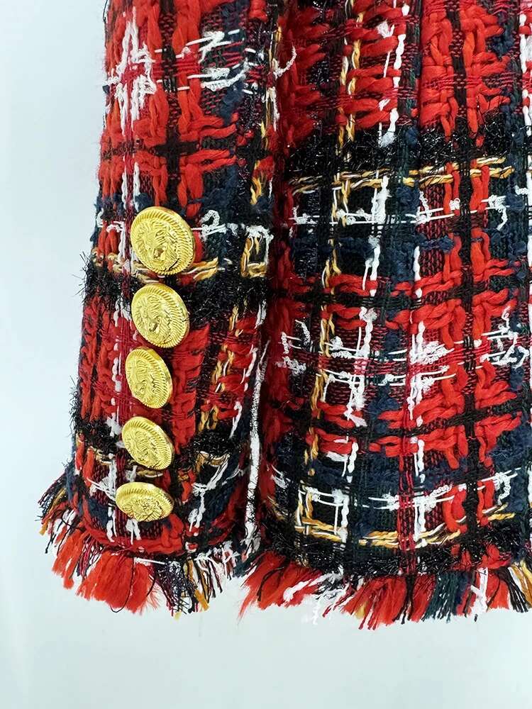HIGH STREET Newest Fashion 2024 F/W Designer Women's Double Breasted Plaid Fringed Tweed Jacket