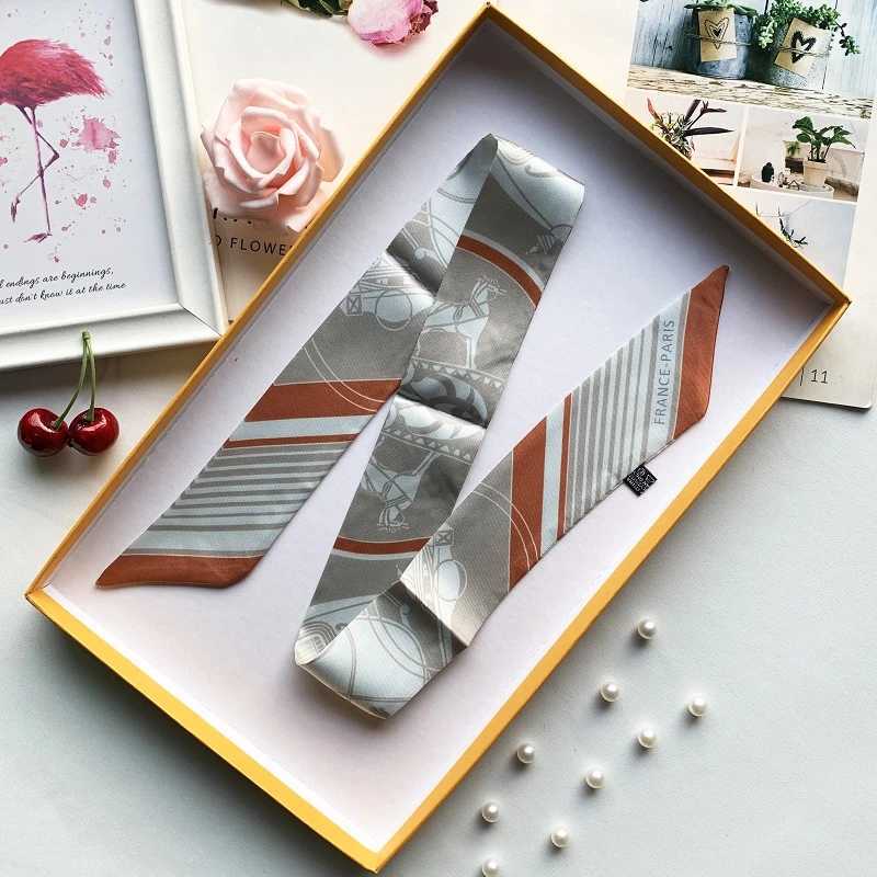 2022 Luxury Silk Scarf Ultra Thin Hair Accessories Fashion Bag Handle Ribbon Womens Horse Printed Headband Womens Autumn New 60SKU W250107
