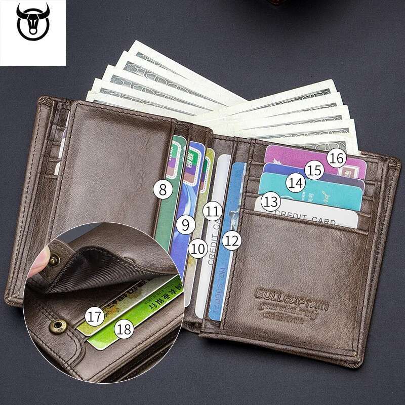 2023 Brand Genuine Leather Men's Wallet Cowhide Designer Male Purse Vintage ID Card Holder Money Bag