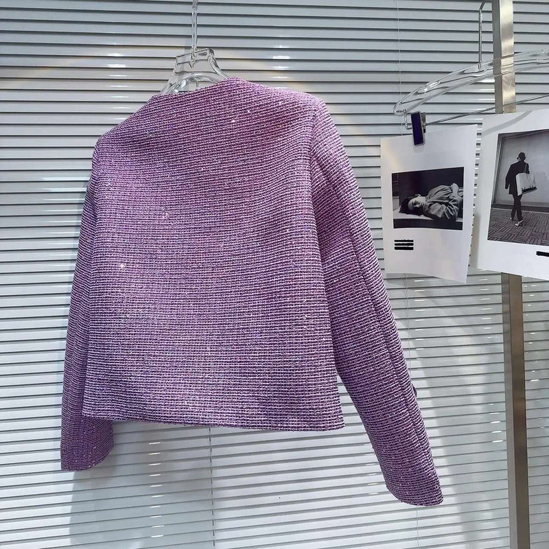 Purple Tweed Jacket Three Dimensional Wer Round Collar Long Sleeve Ladies Short Coat Retro 2024 Autumn Fashion Elegant