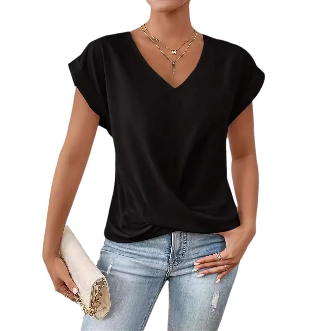 designer clothes women shirt 2024 top solid color vneck tshirt elegant short sleeve top spring/summer women's wear tank top t shirt