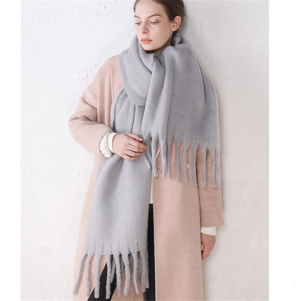 High Quality Cashmere Scarf Women Winter Thick Soft Pashmina Shawls Wraps Solid Wool Blanket Long Tassel Female Foulard Scarves 250106