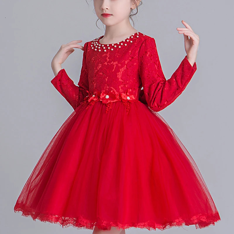 Kids Dresses For Girls 3-14 Wedding Party Frock Flower Beads Gown Princess Girls Dress Childrens Embroidery Tutu Dress cx2823 250107