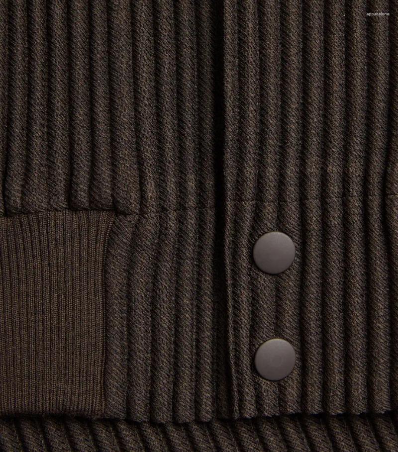 Mens Jackets Miyake Pleated Homme Plisse Single Breasted Cardigan Ribbed Jacket Men