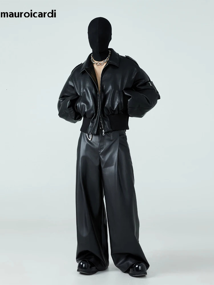 Mauroicardi Autumn Winter Short Thick Warm Black Pu Leather Jacket Men with Long Sleeve Zipper Casual er Clothes 250106ww