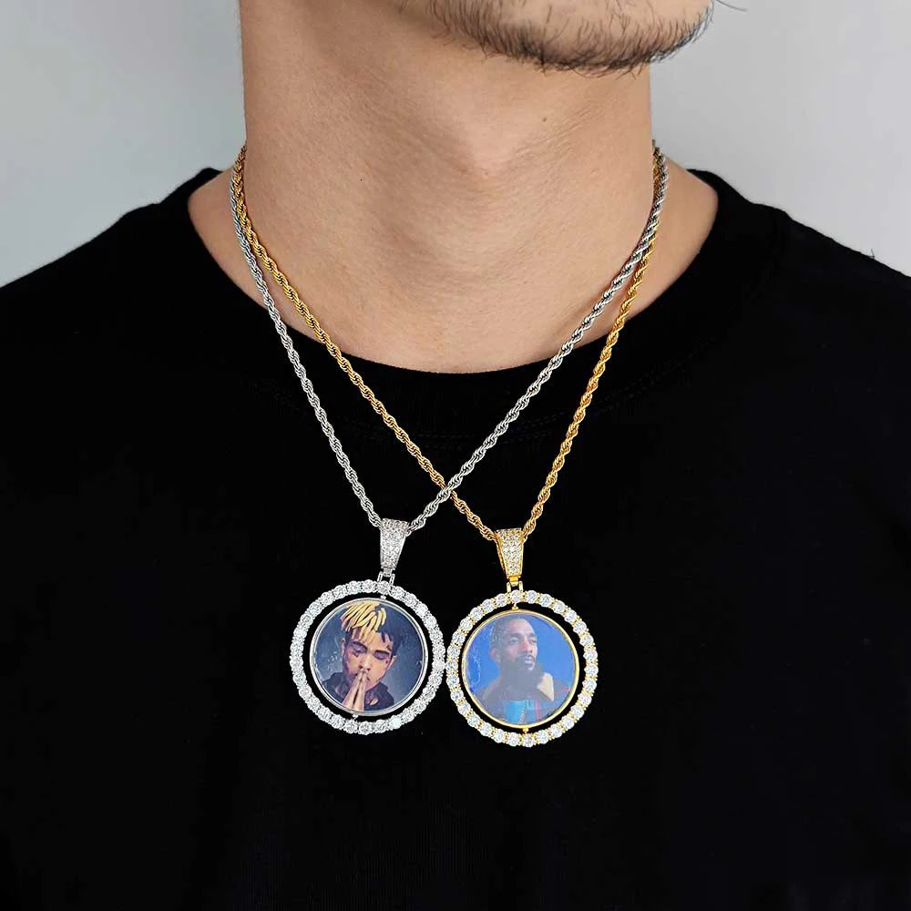 Wholesale Custom Po Pendant Memory Medallions Rotary Double-Sided Picture Necklace Hip Hop Iced Jewelry Personalized Gift 250107