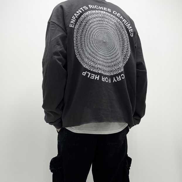 Men T Shirt Niche Hipster High Street Melancholy Rich Second Generation Disc Full Of Retro Do Old Print Hem Destruction Stacked Wearing Loose Long-sleeved Y250107