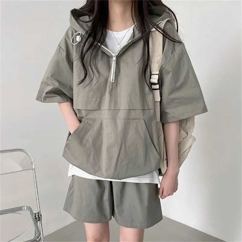 Sets for Women 2 Pieces Sweat Suit Summer Shorts T-shirt Hooded Loose Sports Tracksuit Training Bottom Suit Korean Style 2024XJ250106