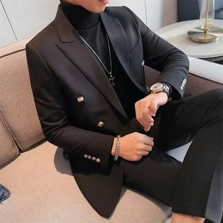 Mens Suit Business Jackets Spring Autumn Double Breasted Male Dress Blazer Handsome Trendy Fashionable Classic Simple Coat 250107