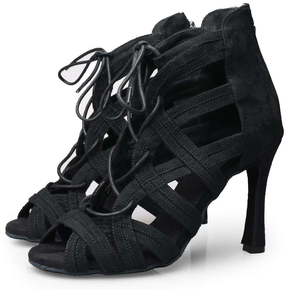 Women's Dance Shoes Fashion High Heeled Sandals For Ladies Lace-Up Indoor Performanc Ballroom Tango Salsa Cow Suede GLADIATOR
