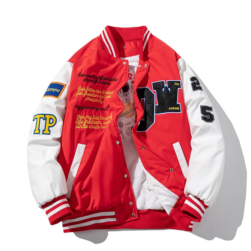 Varsity Jacket Men Women Winter y Baseball Hip Hop Letter Cartoon Anime Coat Hooded American Couple Windbreaker 250107