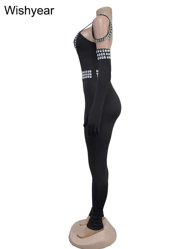 Year Celebrity Jumpsuits With Glove Sexy Backless Rhie Bodycon One Piece Rompers Women Elegant Evening Clubwear