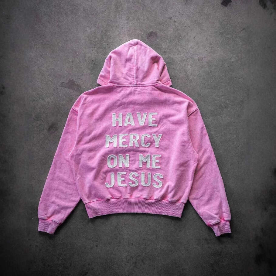 Fashion Pink Hoodie Men's and Women's Same Style Letter Embroidered Zipper Hooded Loose Jacket