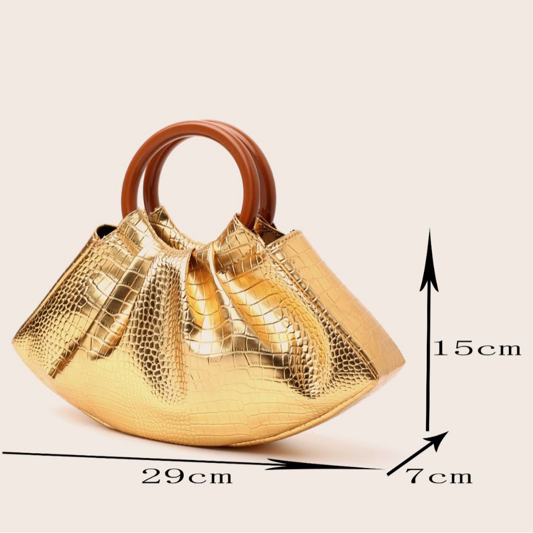 Sophisticated Chic Lady's Croc-Patterned Pleated Clutch Perfect for Evening Occasions