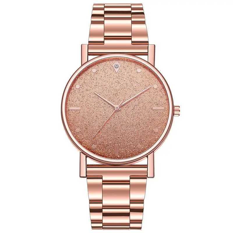 New starry silver pink face stainless steel band womens full sky quartz watchX250107
