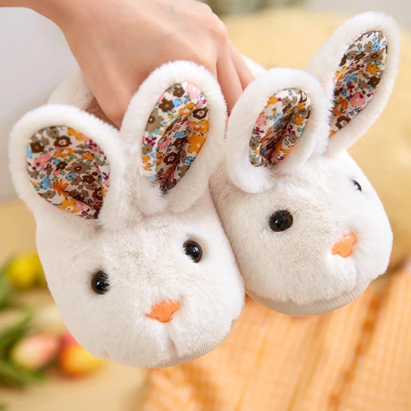 Baby Kids Boy Girl Rabbit Plush Slippers Home Indoor Shoes Furry Slippers Winter Childrens Cute Warm Plush Footwear 250106