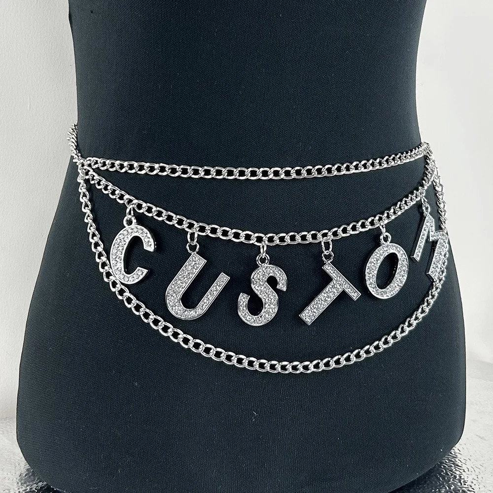 Customized DIY Crystal Large Letter Belt Sexy Womens Rheinston Declaration Name Letter Body Chain Role Playing Accessories Gift 250106