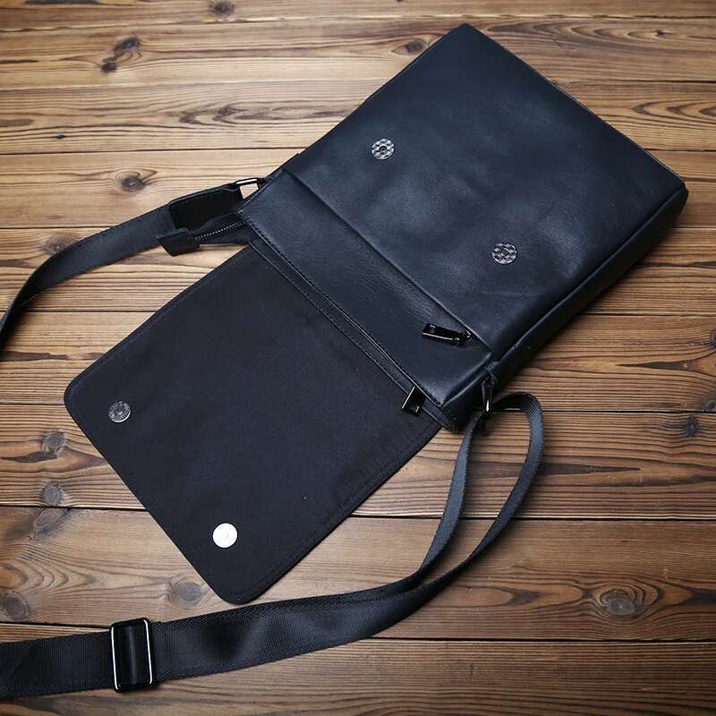 Nzpj-Leather Shoulder Bag For Men, Natural Cowhide, Vertical Crossbody Bag, Casual, Large Capacity, Flip, Zipper, 10 ", Ipad
