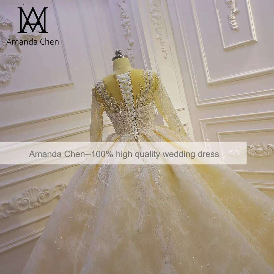 Lace Appliques Champagne Wedding Dress