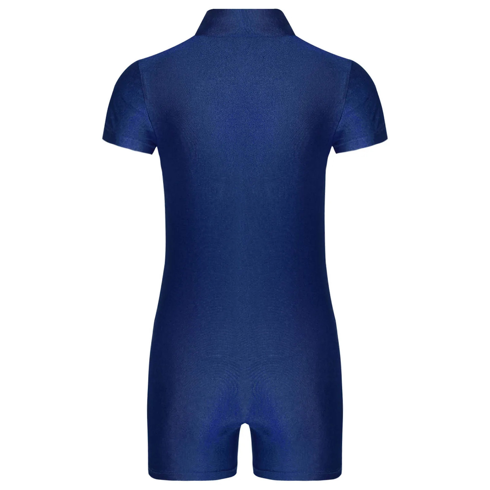 Kids Boys Gymnastics Leotard Zipper TurnDown Collar Short Sleeve Jumpsuit for Training Performance Competition 241230