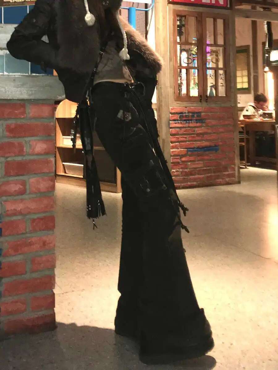 Women Korean Fashion Chic Jeans Grunge Japanese Haruku Gyaru Y2k Denim Cargo Pants Cyber Punk Hip-Pop 2000S Aesthetic Tomboy