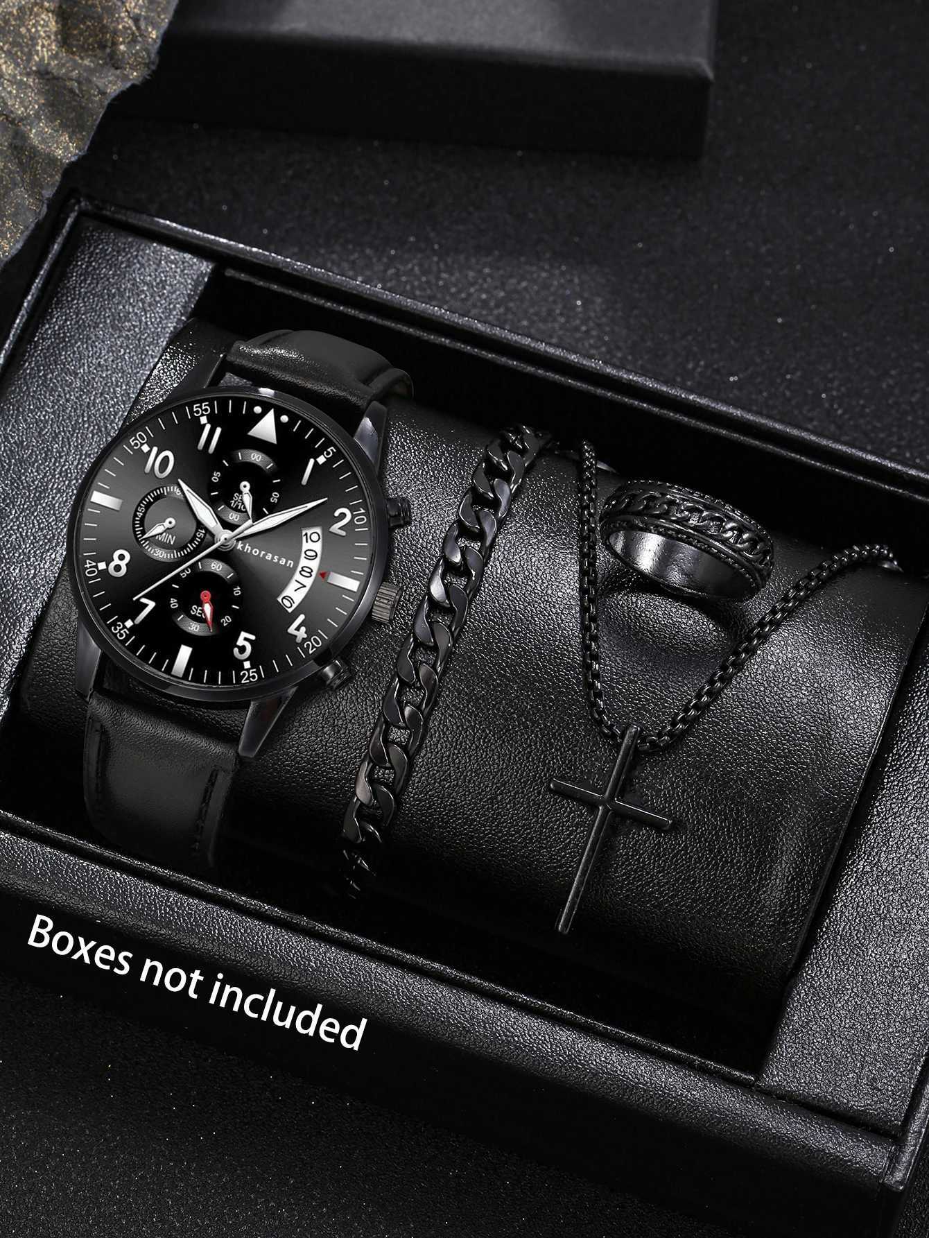 Vintage mens quartz watch set alloy jewelry combination ideal choice for mens birthday giftsX250107