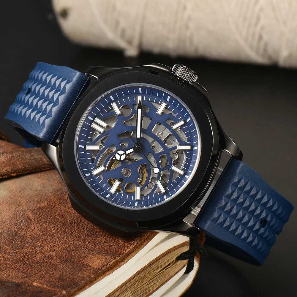 39.5mm NEW Fashion Hollow-out Skeleton Mens Wrist Black Watch Automatic Mechanical Waterproof Sapphire NH70 Movement 20mm strapX250107