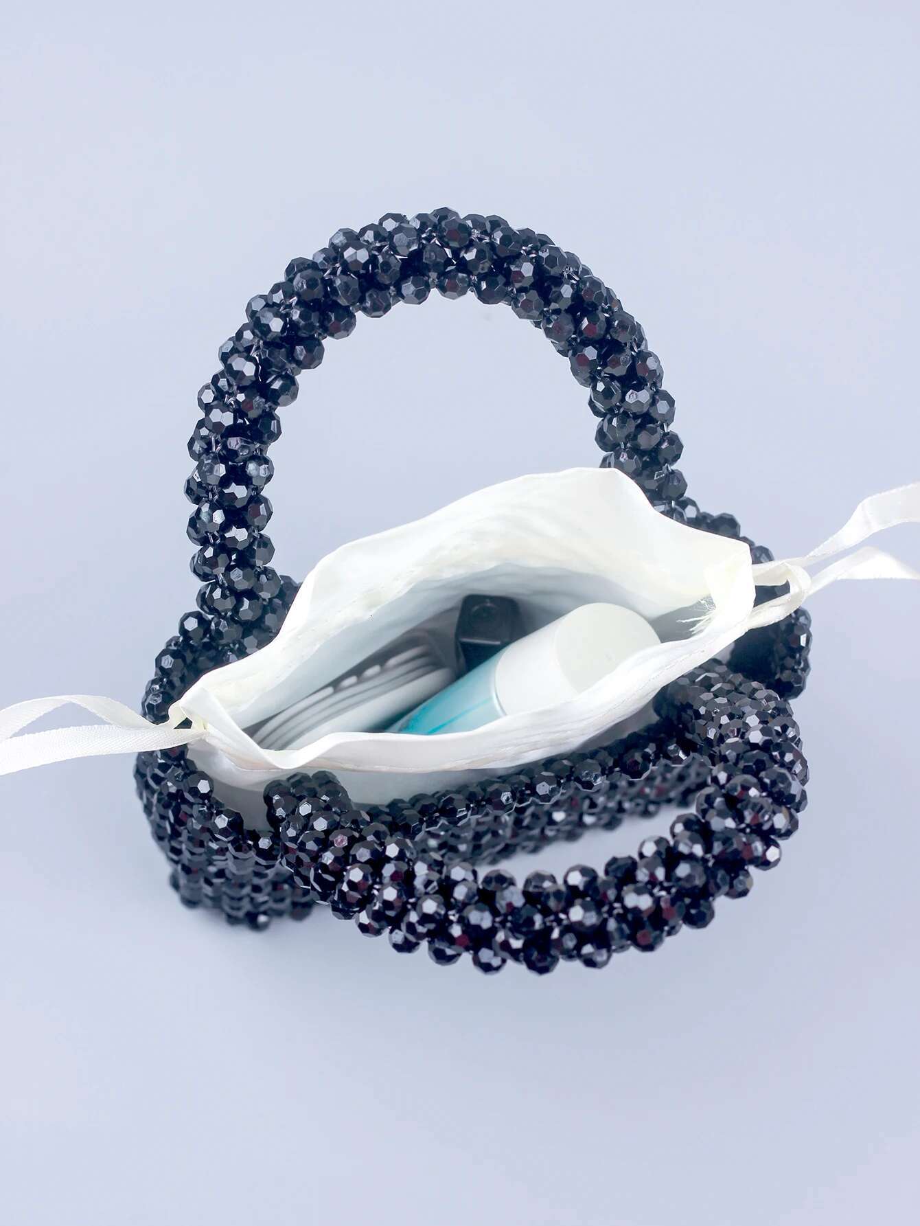 Korean Version Handmade Beaded Hand-Held Small Square With Black Beads, Fashionable And Casual, Versatile Woven Bag