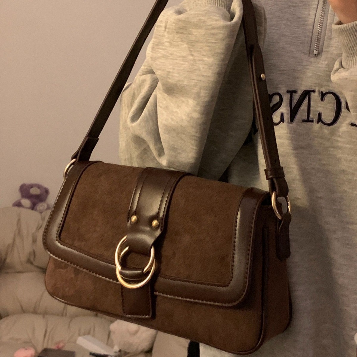 2025 NEW Retro Faux Suede Women's Shoulder Maillard Style Ladies Underarm Bags Simple Female Crossbody Bag Clutch Purse Handbags #38.25 hurenlake