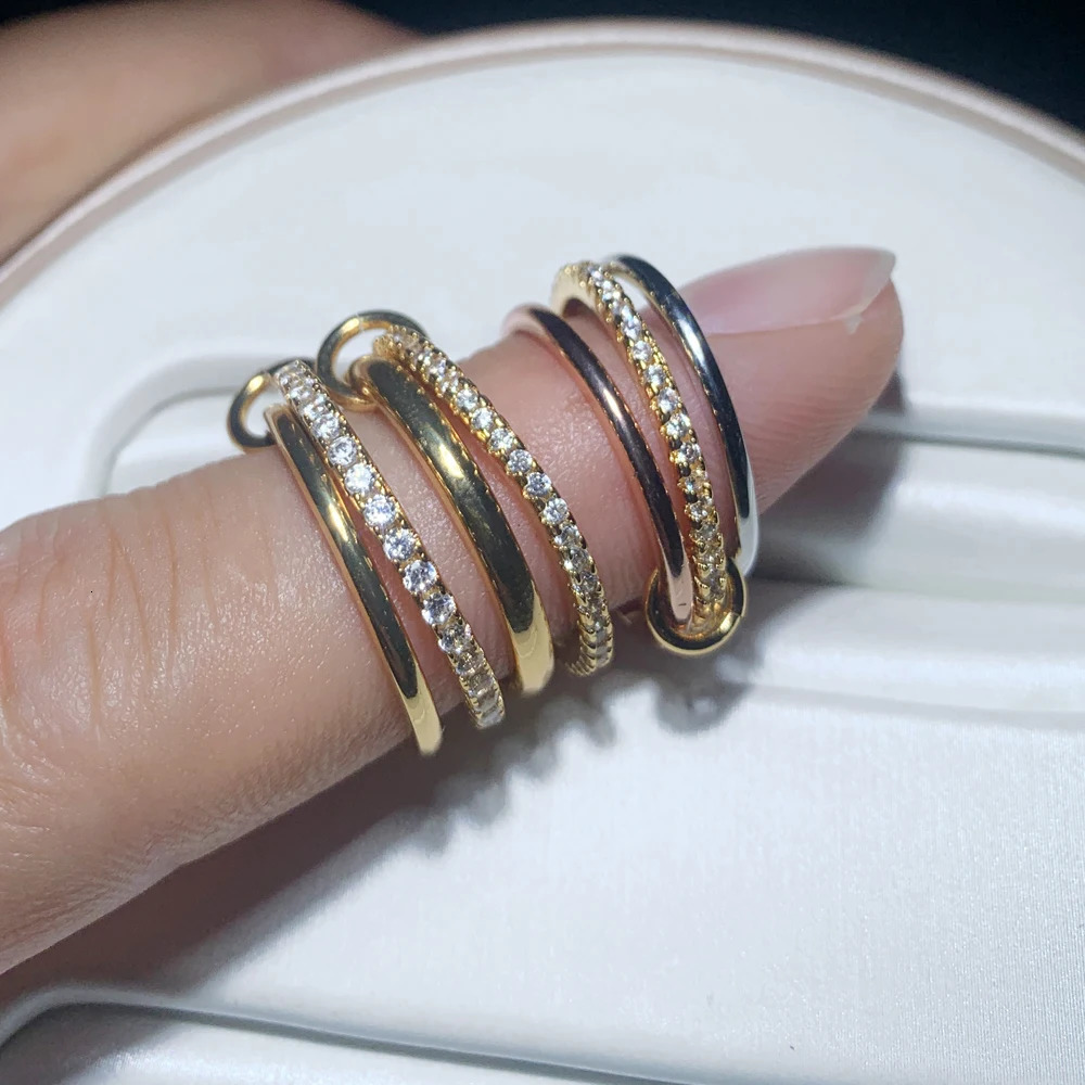 2025 3 Colors 4 Links Stacked Rings High Quality Micro Pave Cubic Zircon Mix Color Multi Pieces Stack Full Finger Jewelry 250106