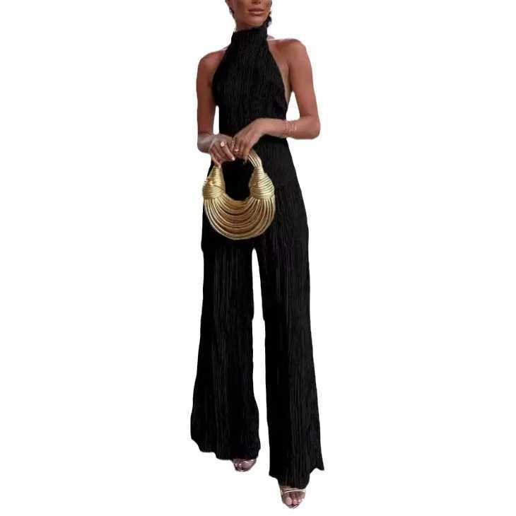 2024 Summer European And American Fashion Womens Backless Tops Casual Wide Leg Pants Ele And Sexy Pants Suits For WomenXJ250106