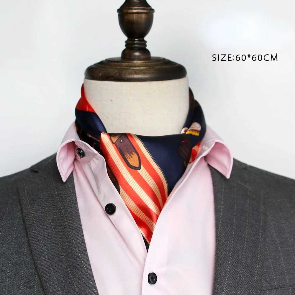 British mens silk scarf small square towel satin scarf mens scarf Korean style spring and autumn business mens scarf W250107