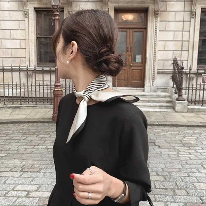 Luna Dolphin Womens Retro Sunscreen Small Silk Scarf 55x55cm Beige Striped Chiffon Headband Bandana Bag Ribbon Collar Headband W250107