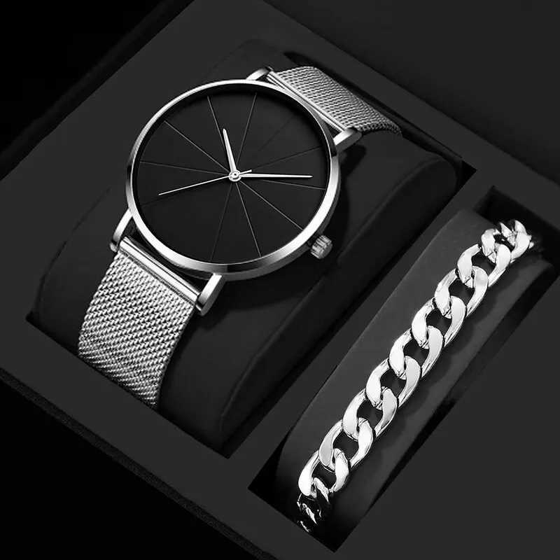 Mens Fashion Business Quartz Wristwatch Fashion Calendar Men Watch Stainless Steel Mesh Belt Men Luxury Silver Bracelet WatchesX250107