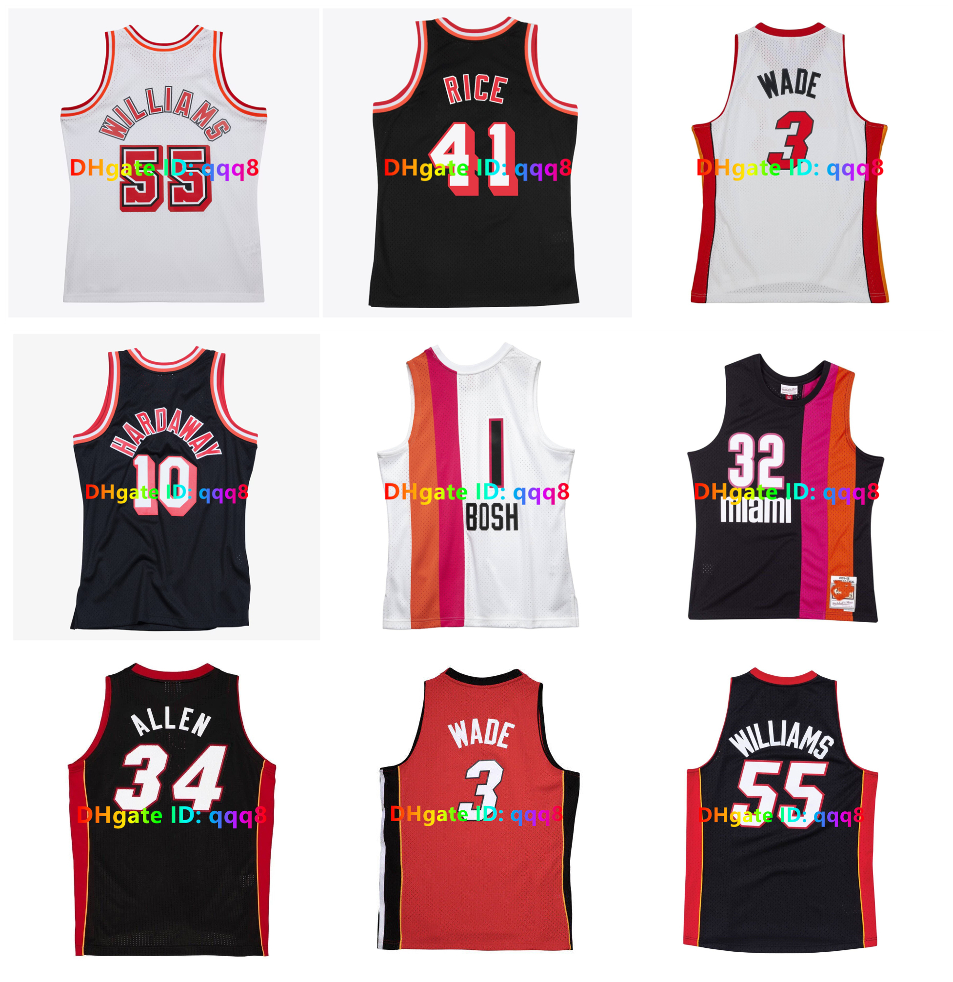 Tim Hardaway Wade Heat Throwback Basketball Jerseys Alonzo Mourning Miamis Williams Rony Seikaly Chris Bosh Harold Miner Ray Allen T-Shirt Red White Black Size S-XXXL